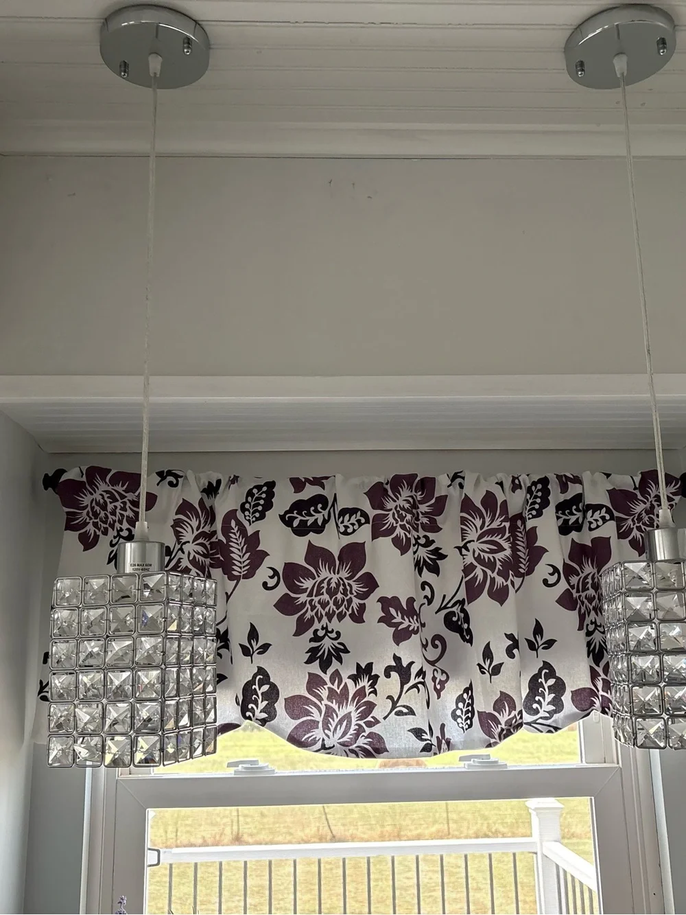 Set of 5 purple white floral print window curtain valances each 53” wide cotton